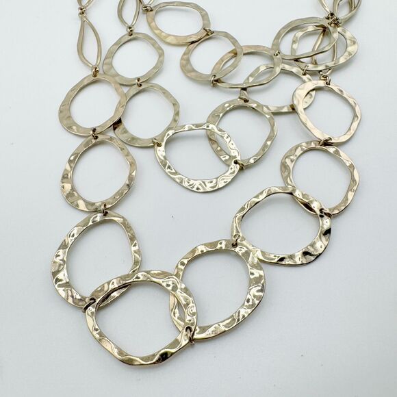 Vintage Hammered Circle Multistrand Necklace Texture Retro Spherical Modernist - Picture 8 of 10